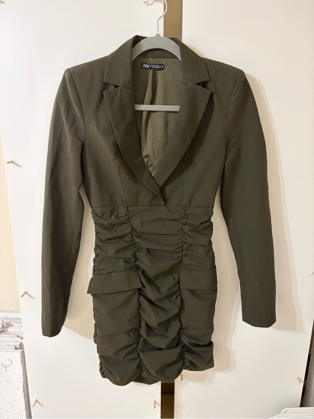 Zara Olive Green Ruched Mini Dress| size xs